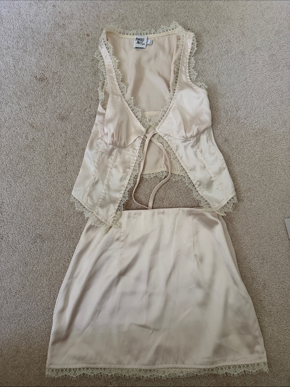 Princess Polly Cream Lace-Trim Top and Skirt set